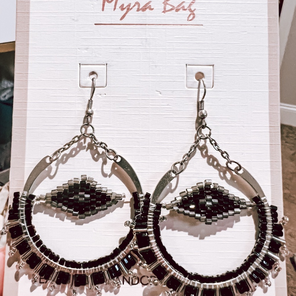 Myra Bag Black and Silver Hoop Earrings